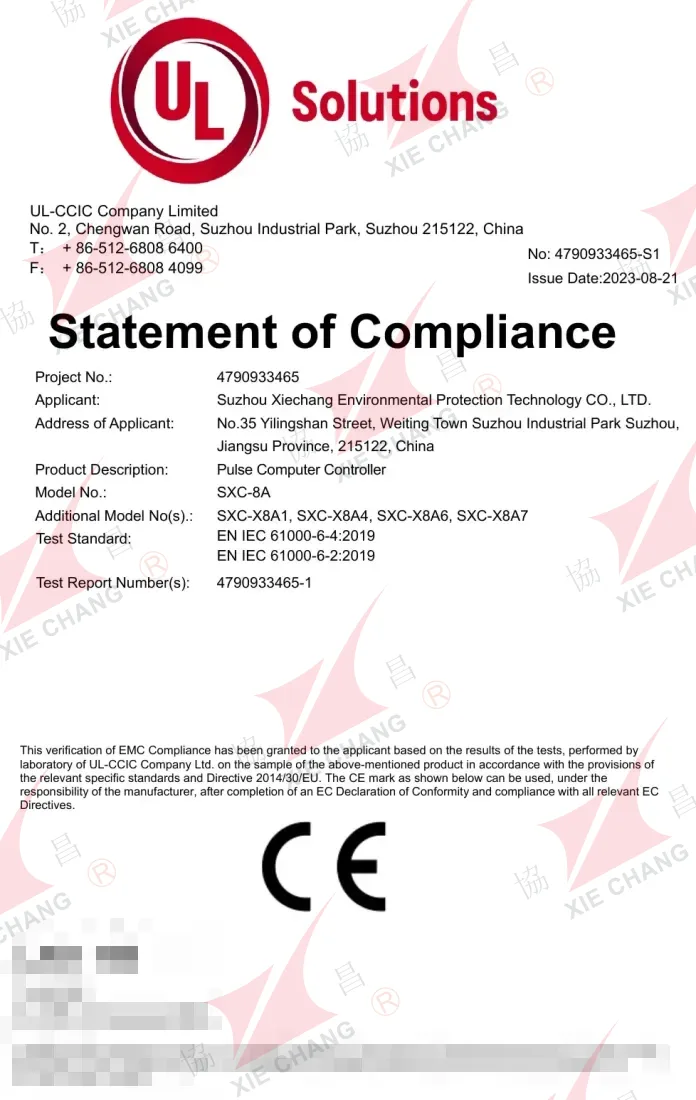 Déclaration de conformité CE (EMC) — Contrôleur à impulsions série SXC-8A / SXC-X8A (UL-CCIC)