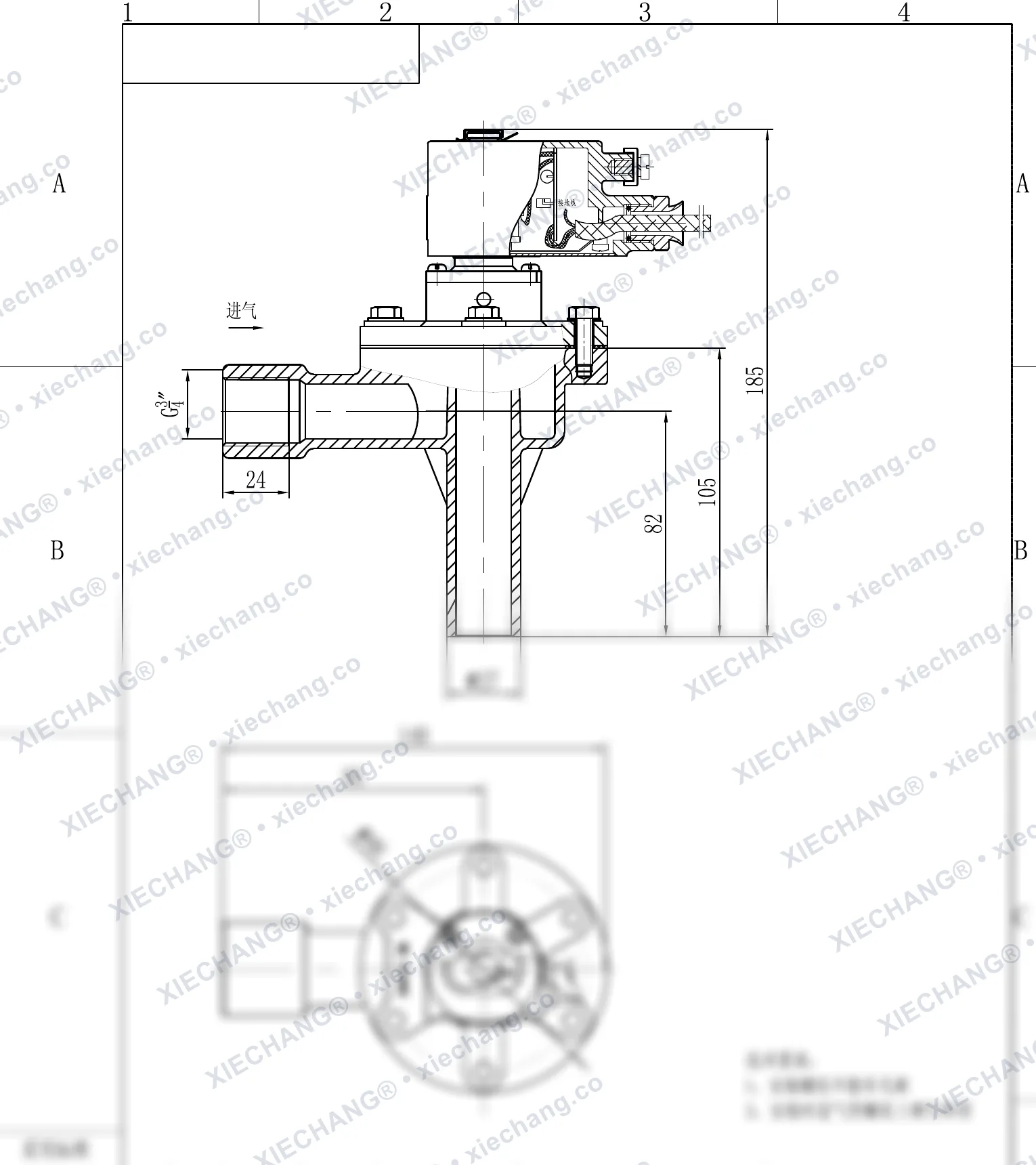 DCF-F-2L-B · 3/4" · électrovanne à impulsions à angle droit antidéflagrante (2L-B) — Plan d'installation