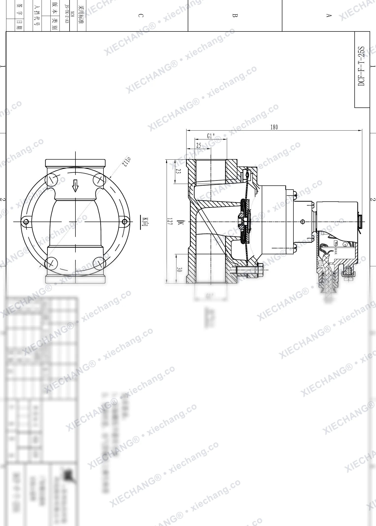 DCF-F-T-25S · 1" (DN25) · électrovanne à impulsions à passage direct antidéflagrante — Plan d'installation