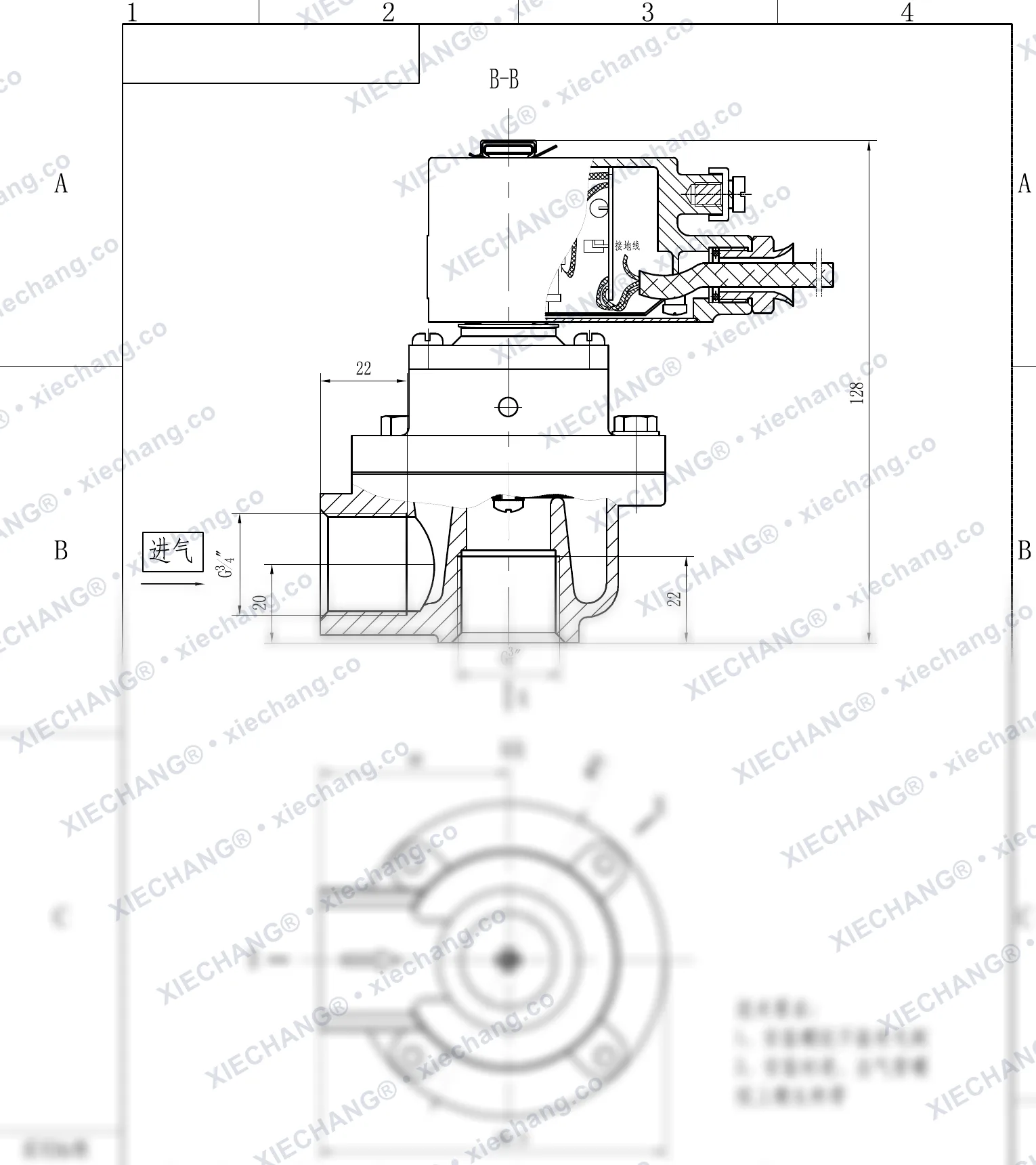 DCF-F-Z-20 · 3/4" · électrovanne à impulsions à angle droit antidéflagrante — Plan d'installation