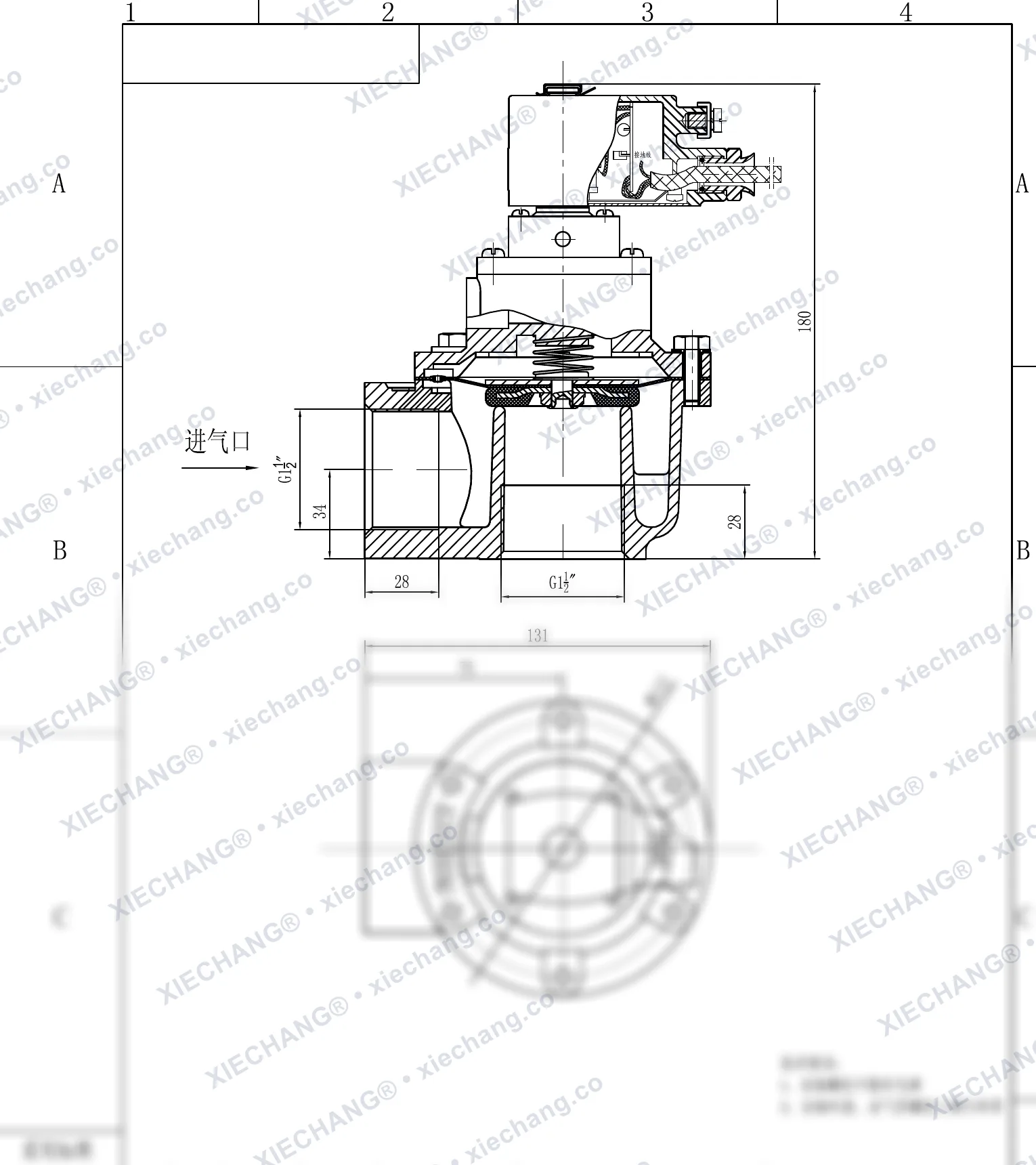 DCF-F-Z-40S · 1½" (DN40) · électrovanne à impulsions à angle droit antidéflagrante — Plan d'installation
