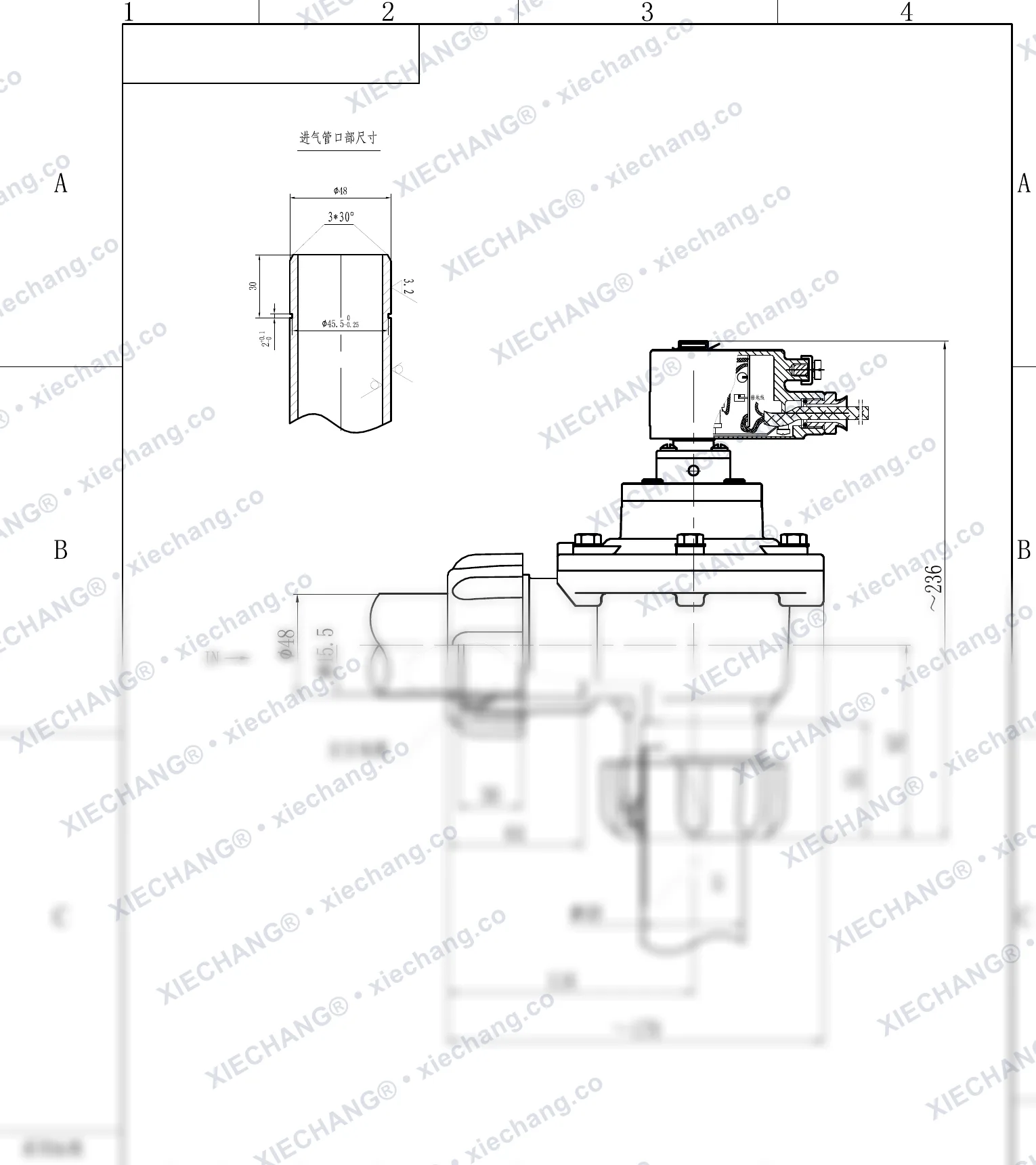 DCF-F-ZM-40S · 1½" · électrovanne à impulsions à angle droit à filetage mâle antidéflagrante — Plan d'installation