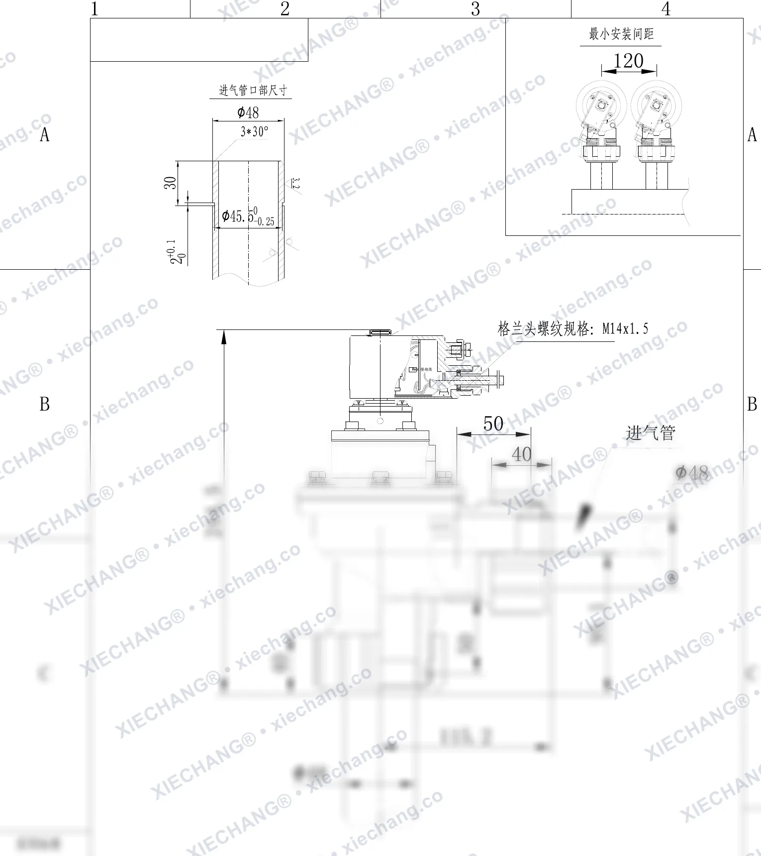 DCF-F-ZM-40S-C · 1½" · électrovanne à impulsions à filetage mâle antidéflagrante — Plan d'installation