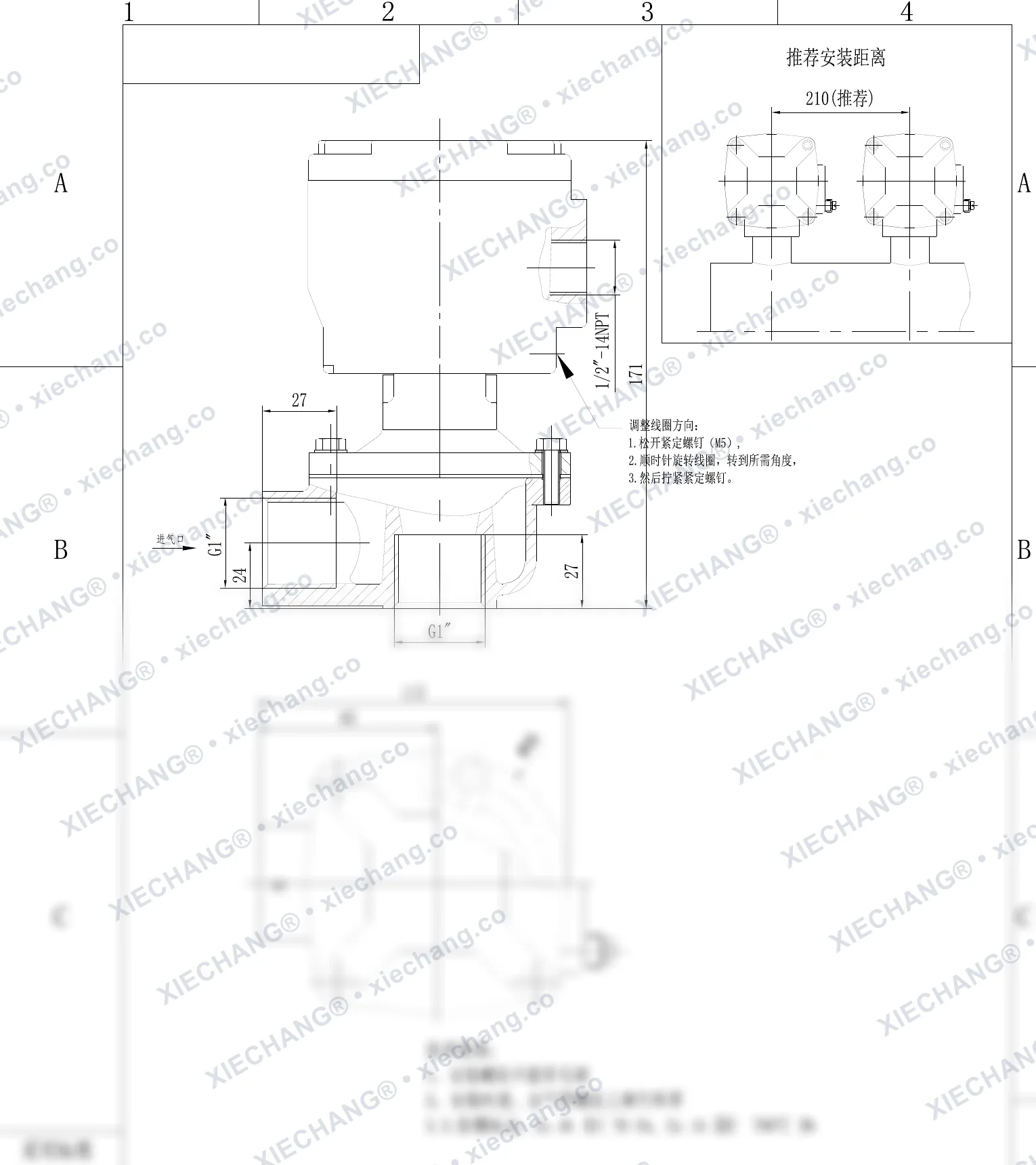 DCF-F2-Z-25 · 1" · électrovanne à impulsions à angle droit antidéflagrante — Plan d'installation