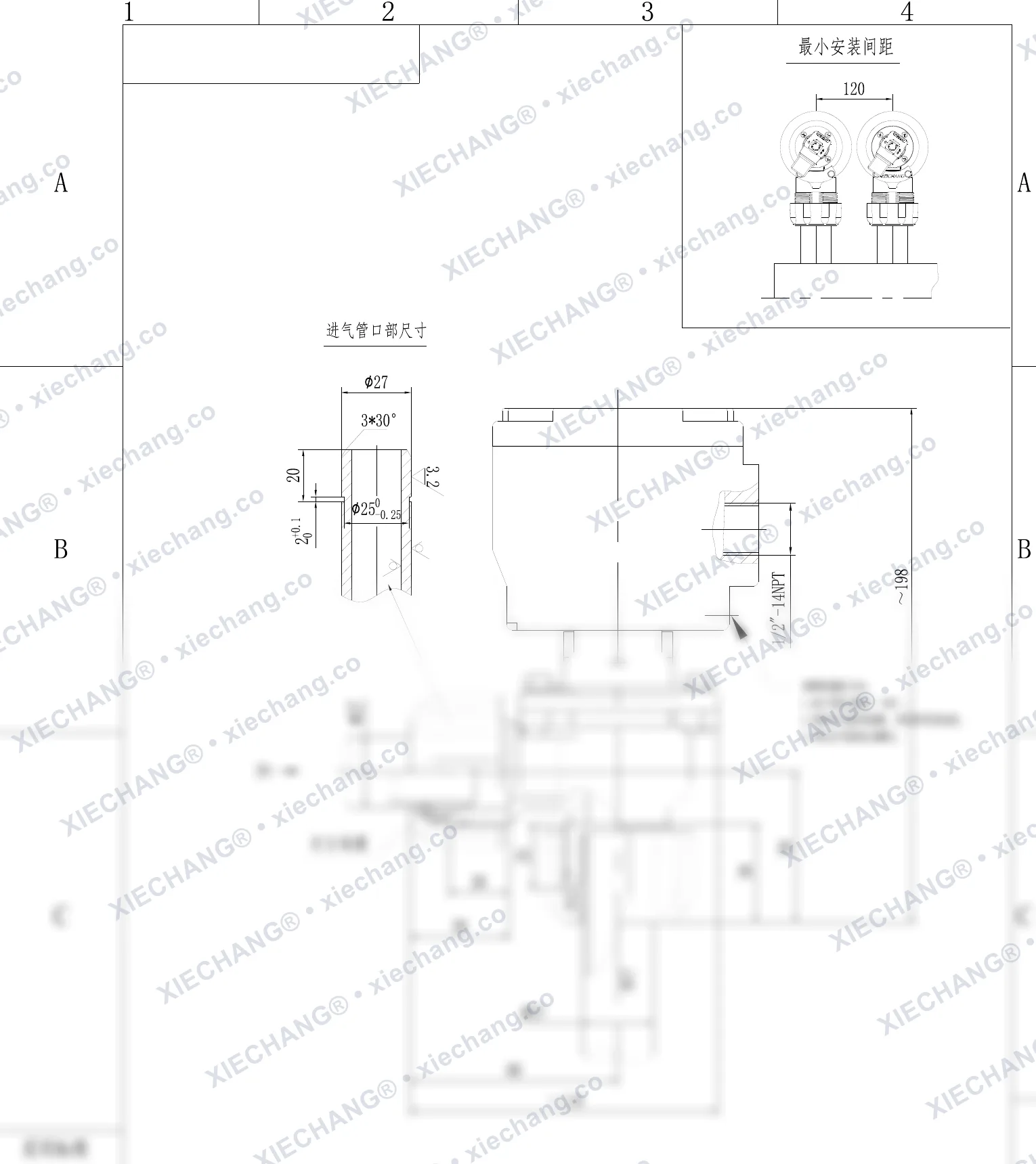 DCF-F2-ZM-20 · ¾" · électrovanne à impulsions à angle droit à filetage mâle/raccord antidéflagrante — Plan d'installation