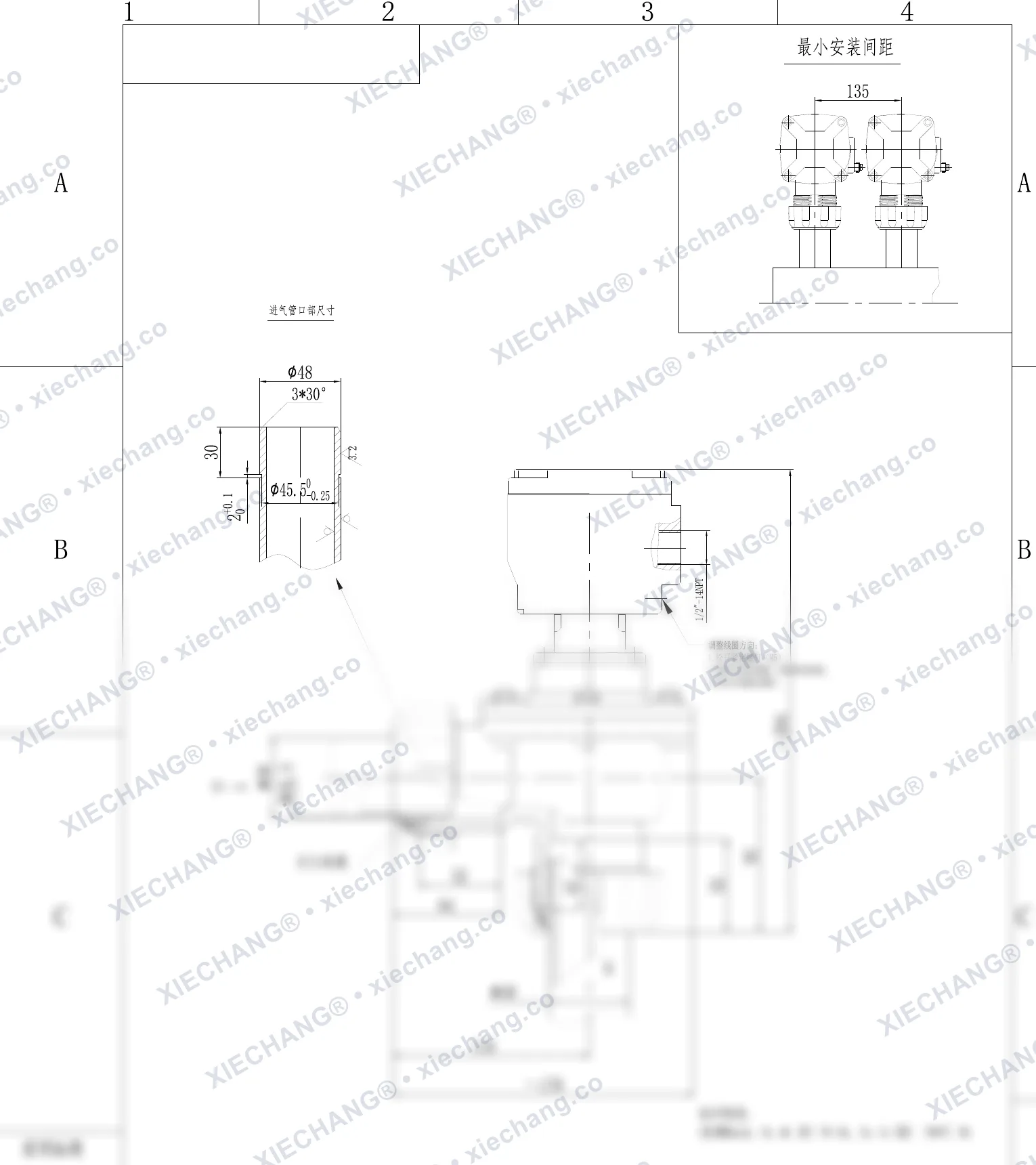 DCF-F2-ZM-40S · 1½" · électrovanne à impulsions à angle droit à filetage mâle/raccord antidéflagrante — Plan d'installation