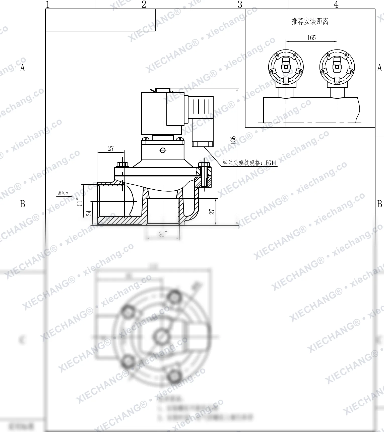 DCF-Z-25 · 1" · électrovanne à impulsions à angle droit — Plan d'installation
