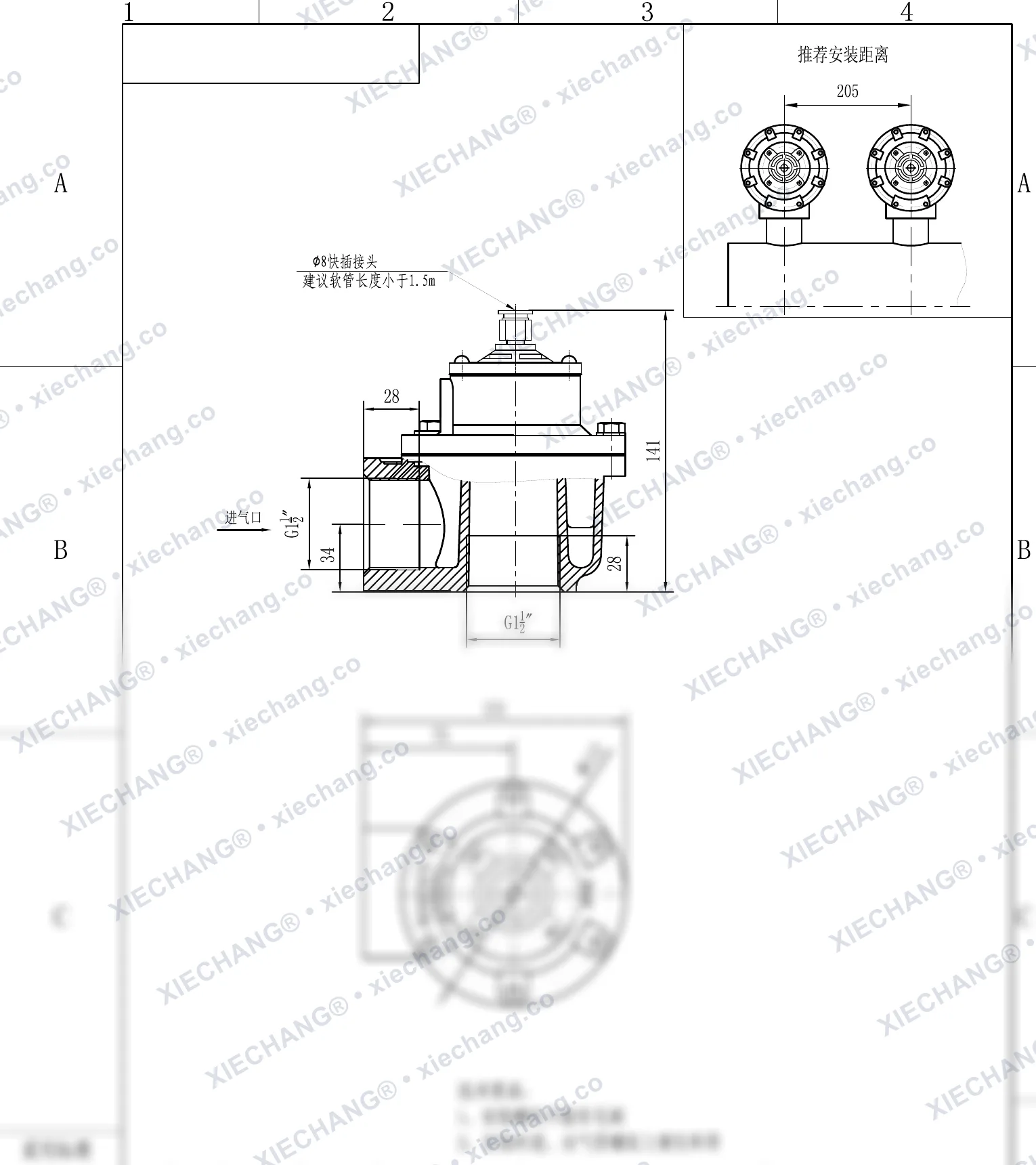 DCF-Z-40S-DXK · 1½" · électrovanne à impulsions à angle droit (à commande pilote DXK) — Plan d'installation