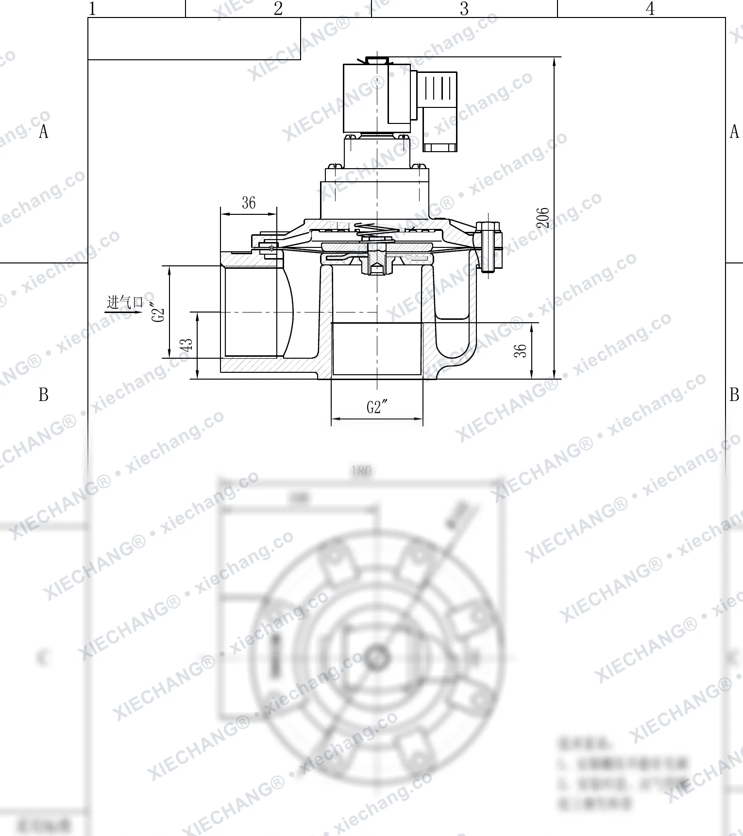 DCF-Z-50S · 2" (DN50) · électrovanne à impulsions à angle droit — Plan d'installation