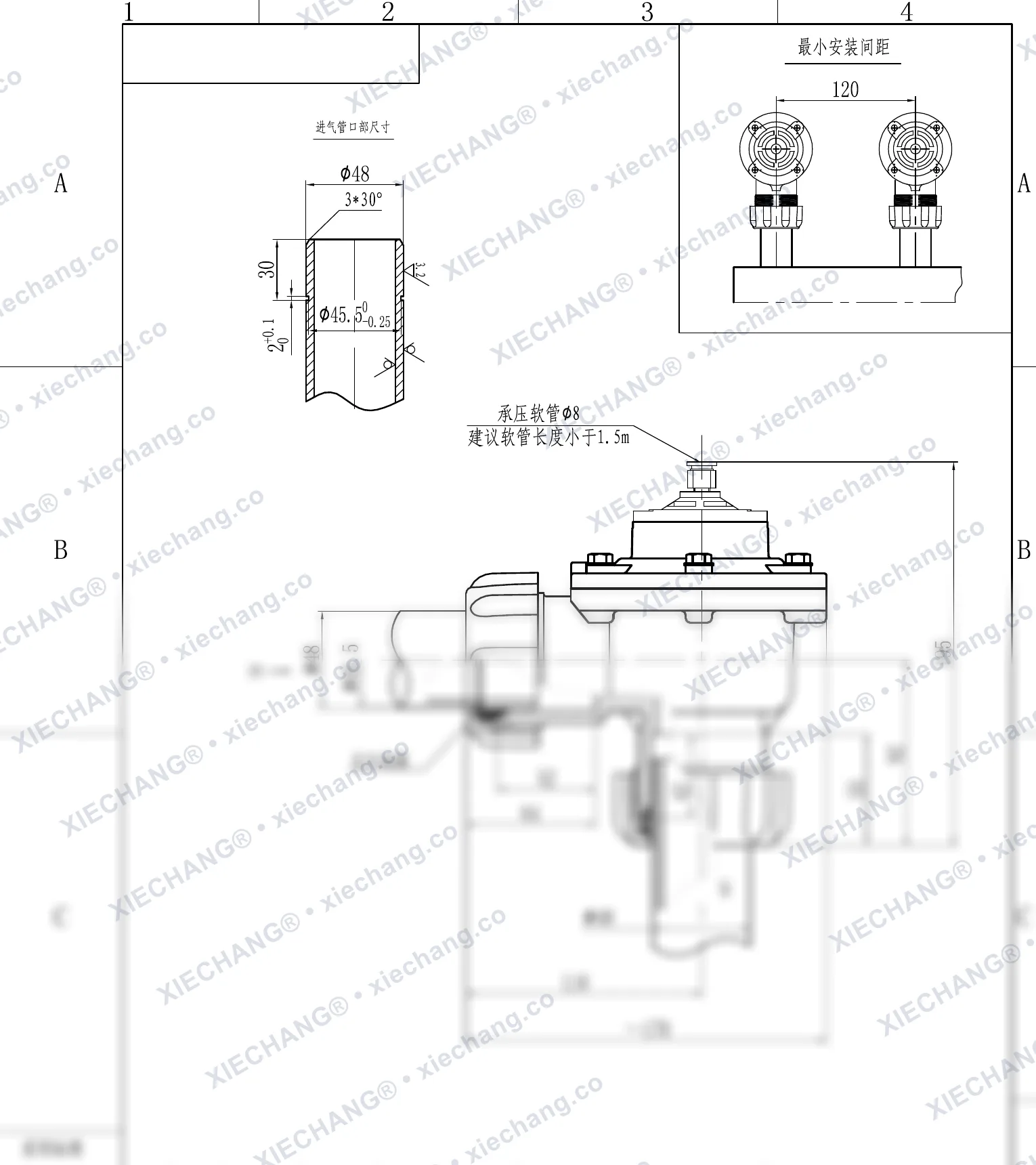 DCF-ZM-40S-DXK · 1.5" · vanne à filetage mâle (électrovanne à impulsions à angle droit à filetage mâle) — Plan d'installation