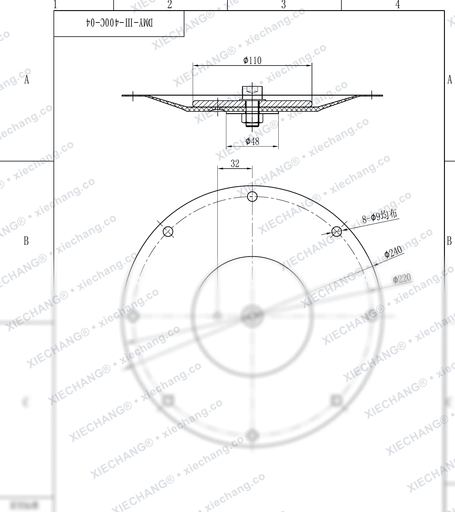 DMY-Ⅲ-400C-04 · DN400 · ensemble membrane (2e étage / secondaire, 16 pouces) — Plan d'assemblage