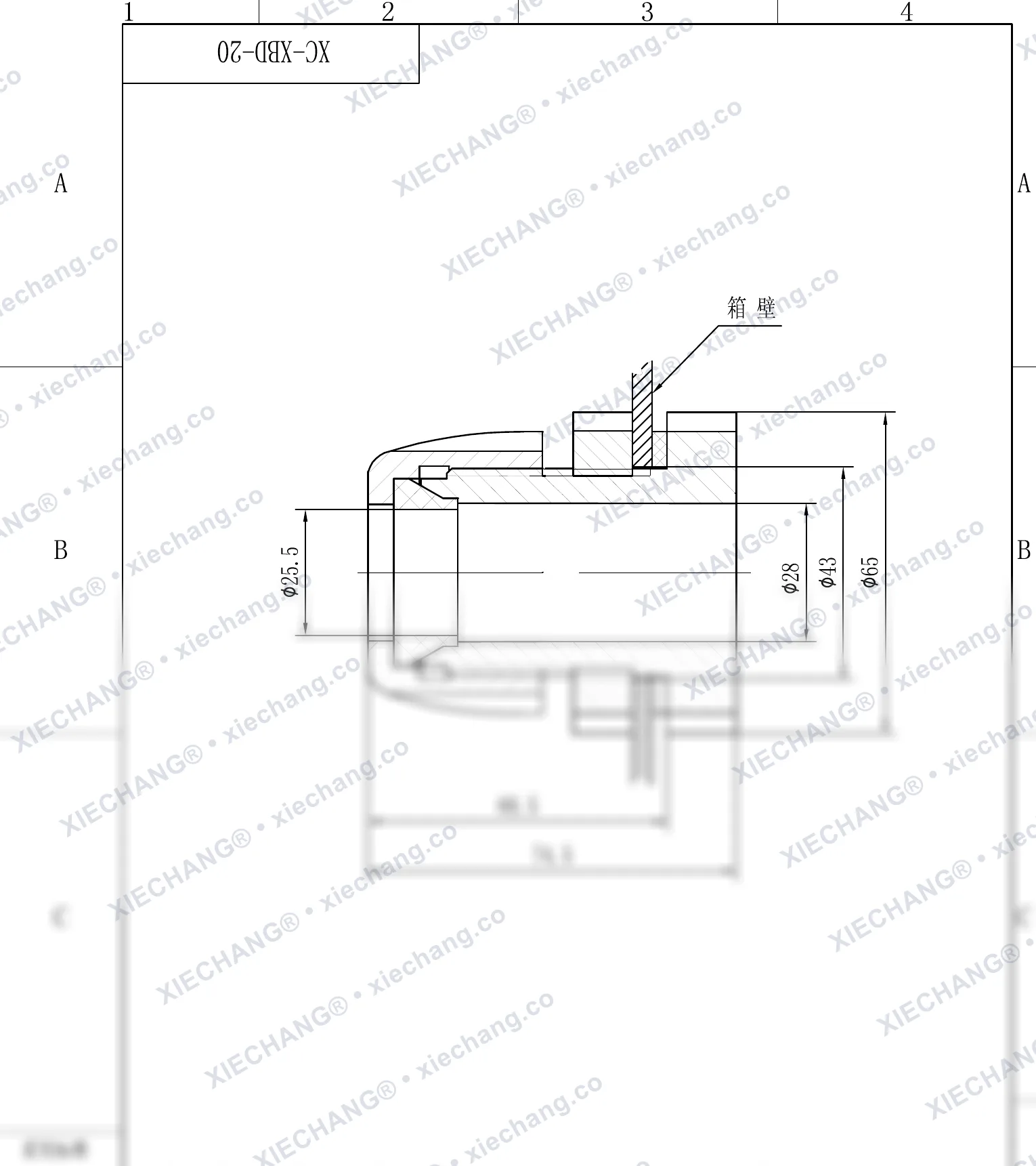 XC-XBD-20 · DN20 · raccord traversant à filetage simple (montage cloison) — Plan d'installation