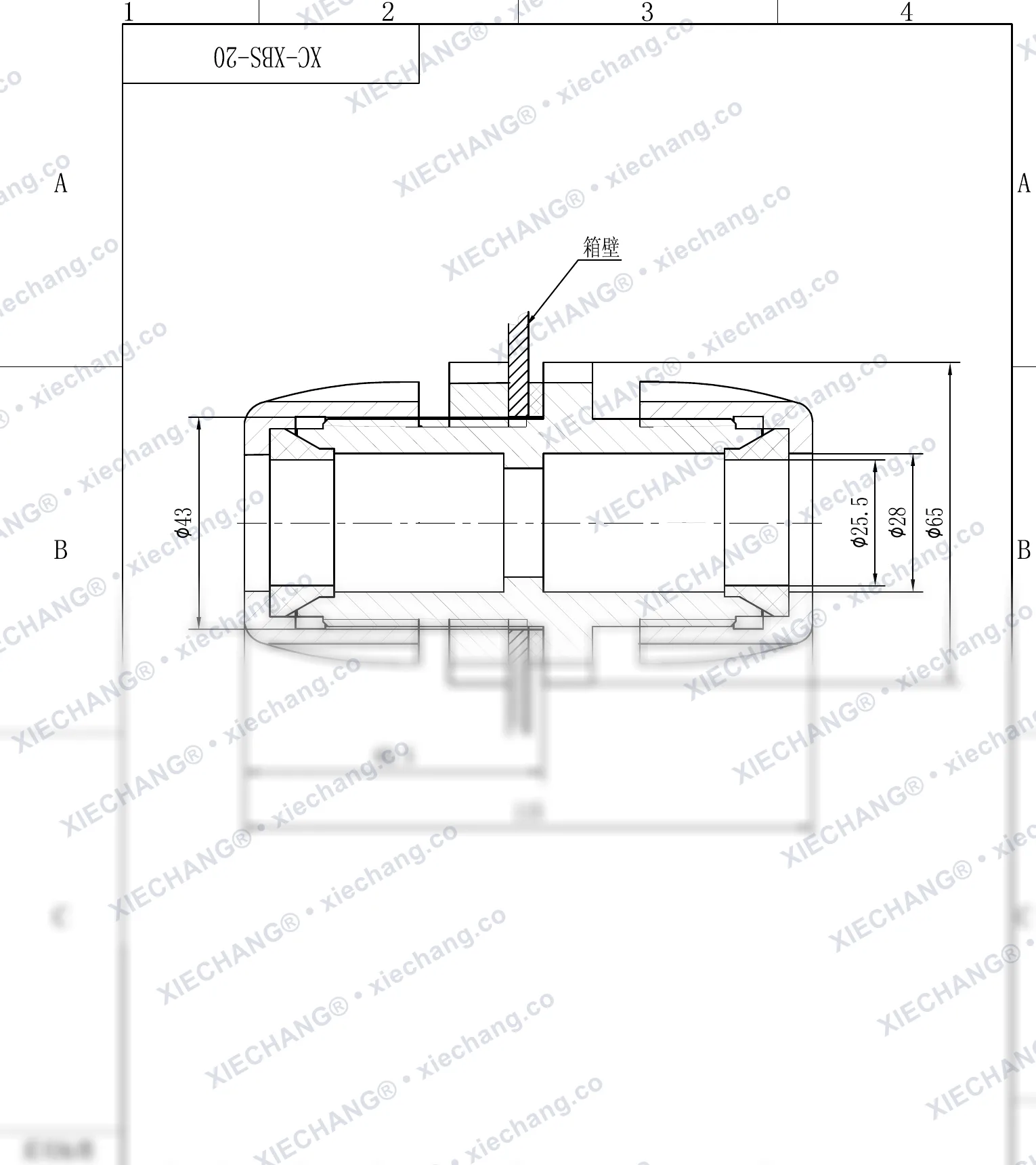 XC-XBS-20 · DN20 · raccord traversant à filetage double (montage cloison) — Plan d'installation