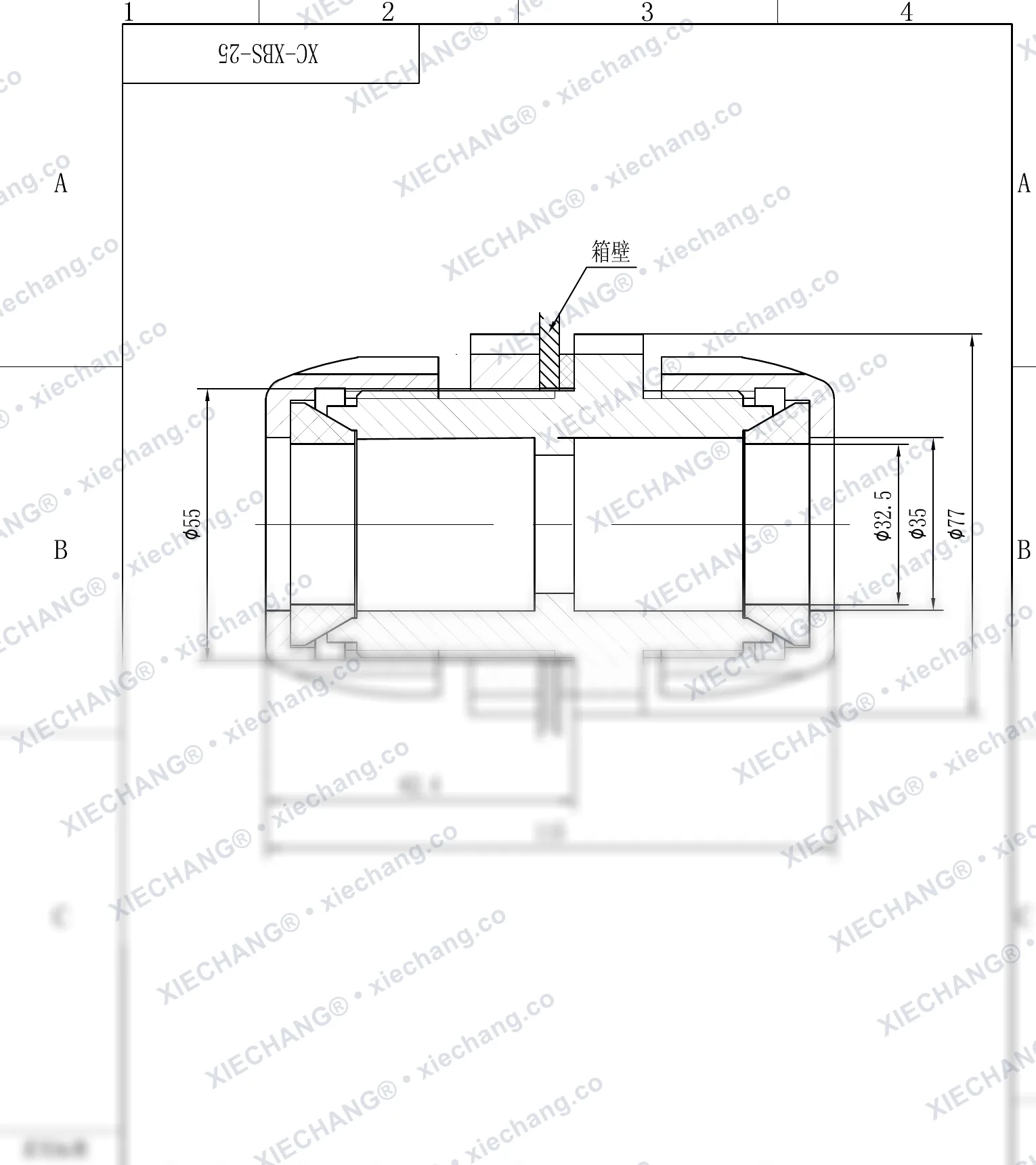 XC-XBS-25 · DN25 · raccord traversant à filetage double (montage cloison) — Plan d'installation