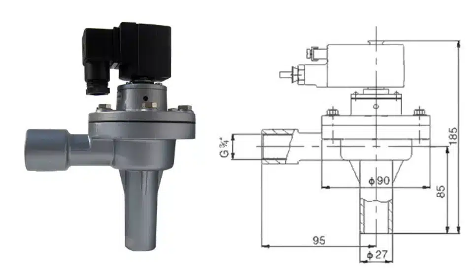 Électrovanne à impulsions à angle droit DCF-2L-B